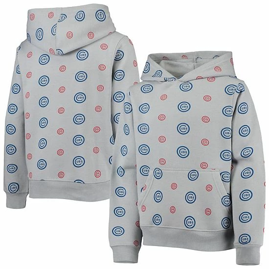 Youth Stitches Heathered Gray Chicago Cubs Allover Print Pullover Hoodie