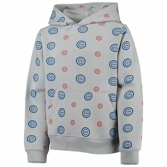 Youth Stitches Heathered Gray Chicago Cubs Allover Print Pullover Hoodie - Image 2