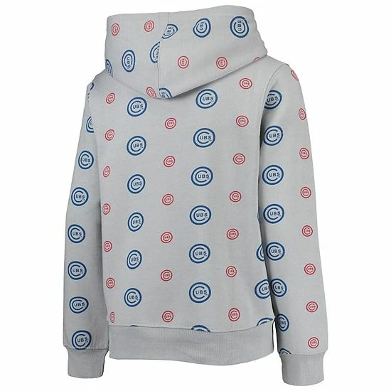 Youth Stitches Heathered Gray Chicago Cubs Allover Print Pullover Hoodie - Image 3