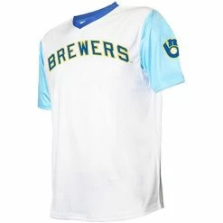 Men's Stitches White Milwaukee Brewers Cooperstown Collection Wordmark V-Neck Jersey