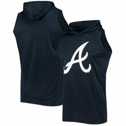 Men's Stitches Navy Atlanta Braves Sleeveless Pullover Hoodie