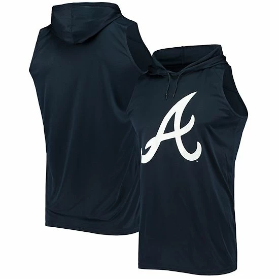 Men's Stitches Navy Atlanta Braves Sleeveless Pullover Hoodie
