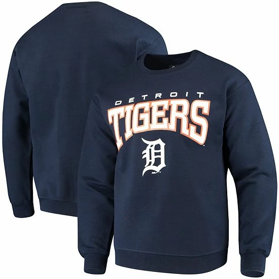 Men's Stitches Navy Detroit Tigers Pullover Crew Sweatshirt - Image 2