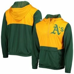 Men's Stitches Green/Gold Oakland Athletics Anorak Hoodie Half-Zip Jacket
