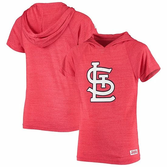 Youth Stitches Heathered Red St. Louis Cardinals Raglan Short Sleeve Pullover Hoodie