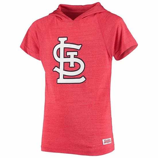 Youth Stitches Heathered Red St. Louis Cardinals Raglan Short Sleeve Pullover Hoodie - Image 3