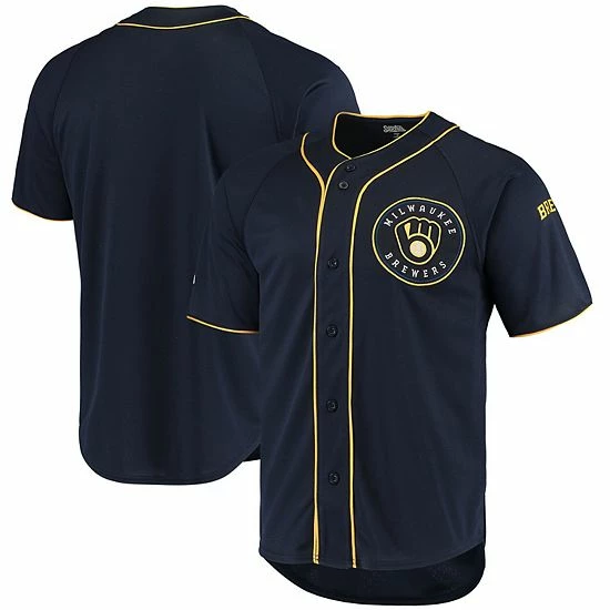 Men's Stitches Navy Milwaukee Brewers Team Color Full-Button Jersey - Image 2
