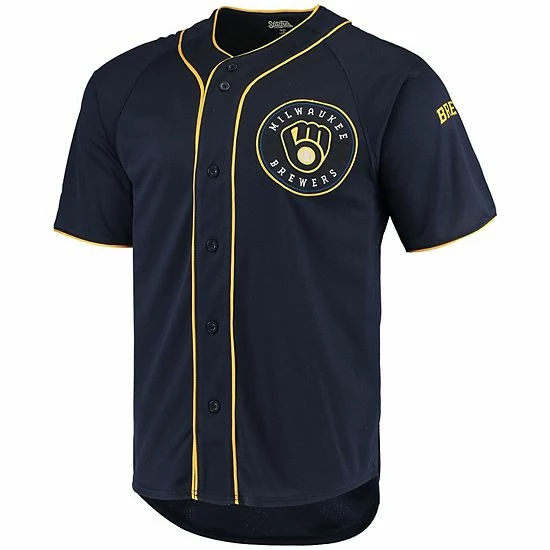 Men's Stitches Navy Milwaukee Brewers Team Color Full-Button Jersey - Image 3