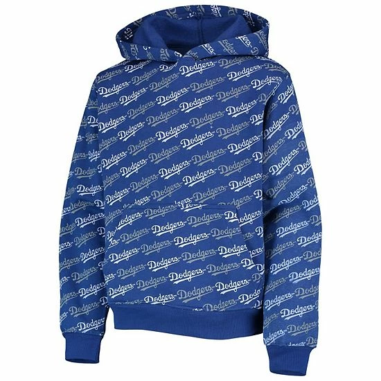 Youth Stitches Royal Los Angeles Dodgers Allover Print Raglan Pullover Hoodie - Image 3