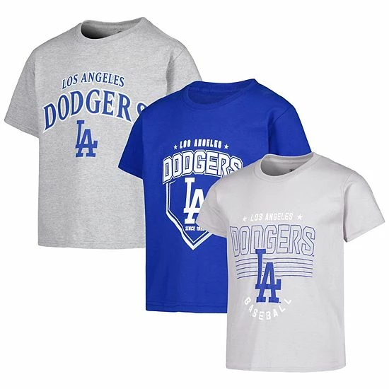 Youth Stitches Gray/Royal/Heather Gray Los Angeles Dodgers 3-Piece T-Shirt Combo Set
